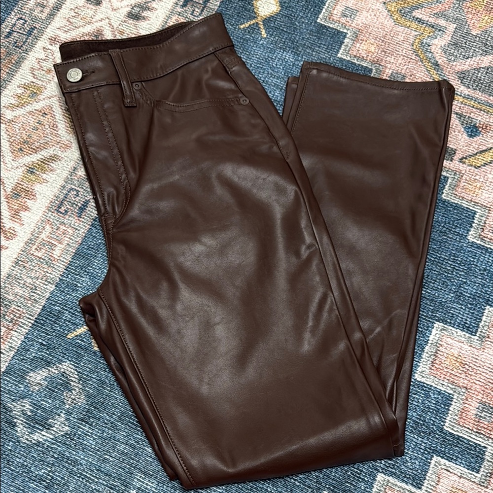 GAP High Rise Vintage Slim Leather Pants - Brown